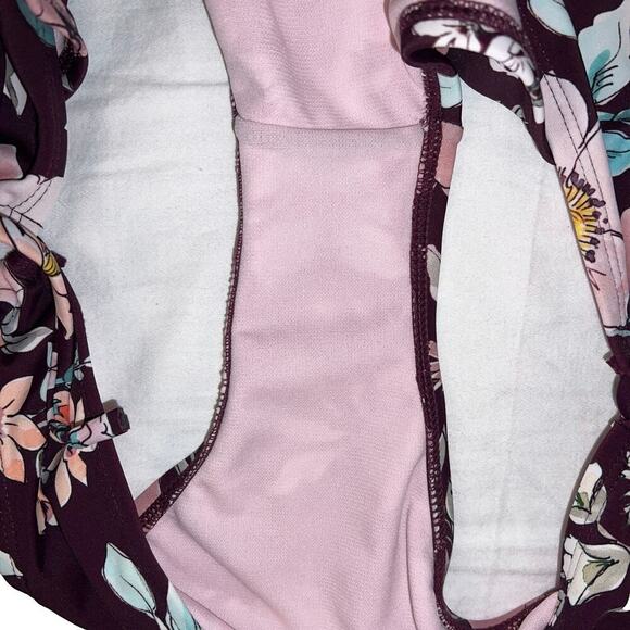 Kona Sol Burgundy Floral Bikini Two Piece Tie Hips Swim Suit Size M - Picture 6 of 10